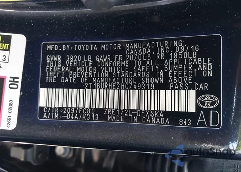 2017 Toyota Corolla Se z USA, uszkodzony, nr VIN 2T1BURHE2HC749319